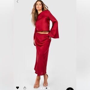 Satin bias midi skirt sets